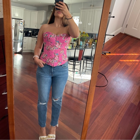 Vintage Floral Denim Overbust Corset Bustier with matching G-String - Picture 8 of 13